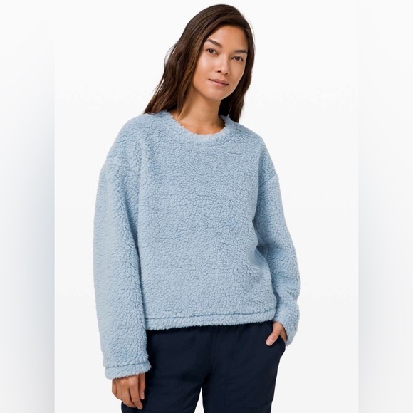 Lululemon Wool Whenever Crew Blue Chambray Sherpa Pullover Women’s Size 4 - Picture 8 of 11